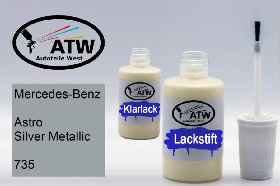 Mercedes-Benz, Astro Silver Metallic, 735: 20ml Lackstift + 20ml Klarlack - Set, von ATW Autoteile West.